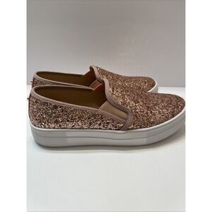 Fever Sole Women's 8.5 Slip On Sneakers Rose Gold Glitter Heart Accent